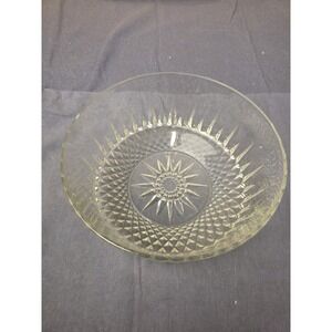 Vintage 9 inch serving bowl Arcoroc France Clear Glass Diamond Starburst Pattern